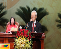 Tổng Bí thư, Chủ tịch nước Nguyễn Phú Trọng phát biểu chỉ đạo Đại hội Đảng bộ TP. Hà Nội lần thứ XVII